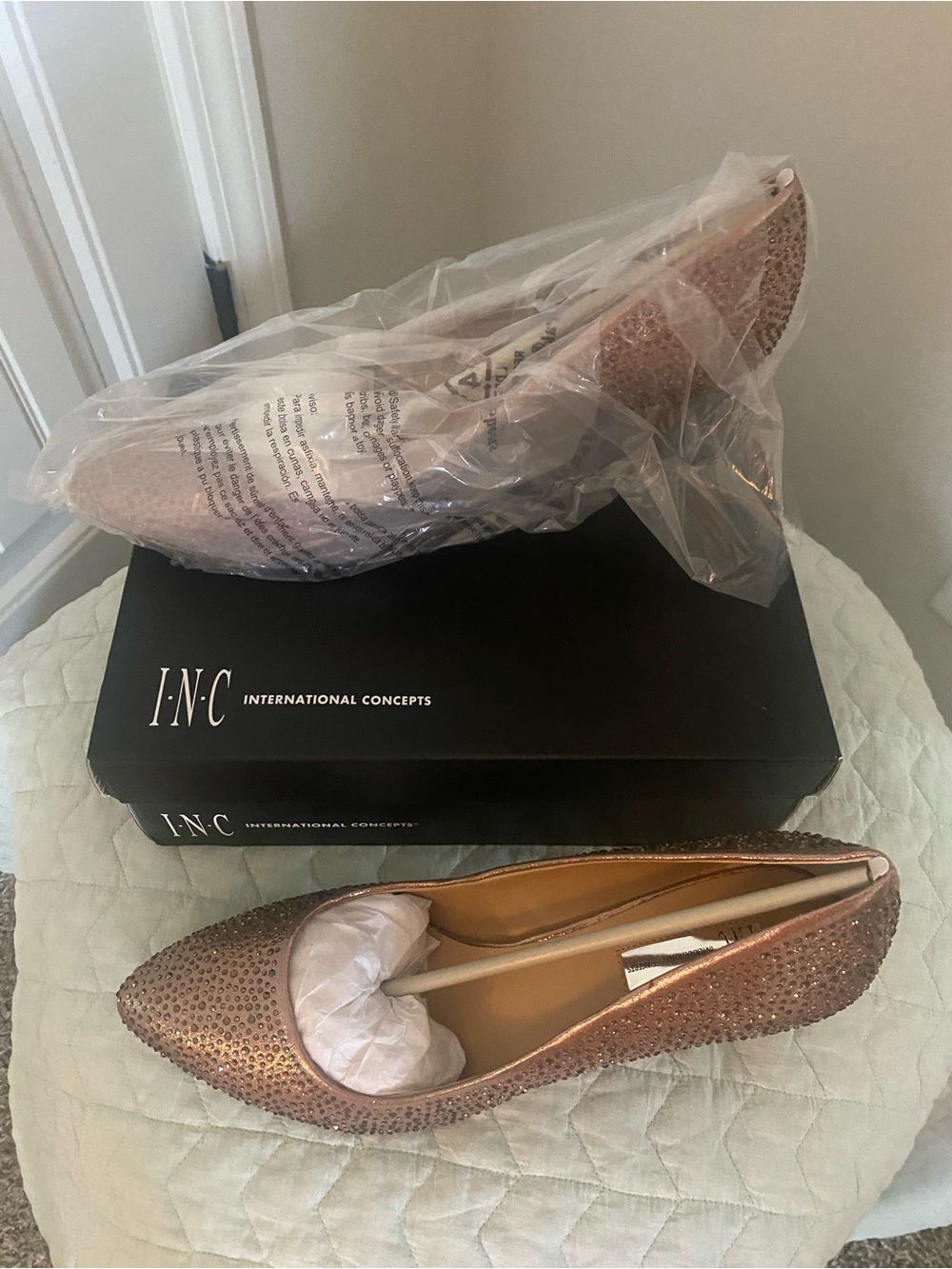 INC International Concepts Rose Gold Crystal-Studded Pointed Pumps - Picture 5 of 6